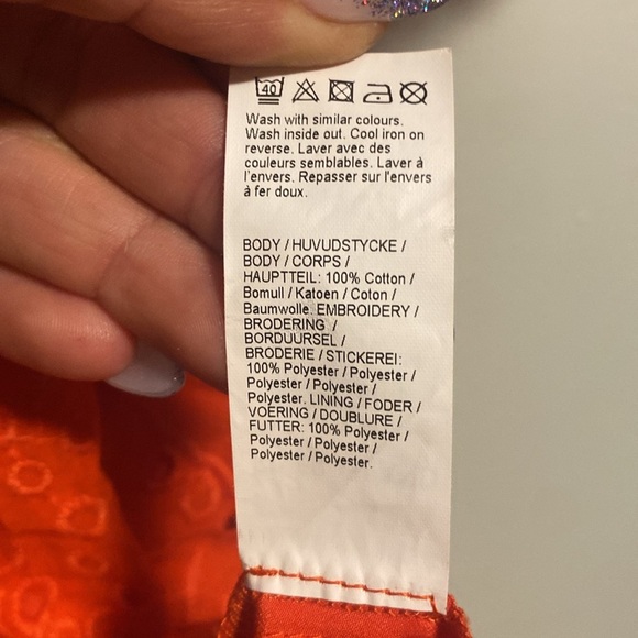 River Island Vibrant Orange Eyelet Lace Dress - bell Sleeves - UK12/EU38 - Picture 8 of 8